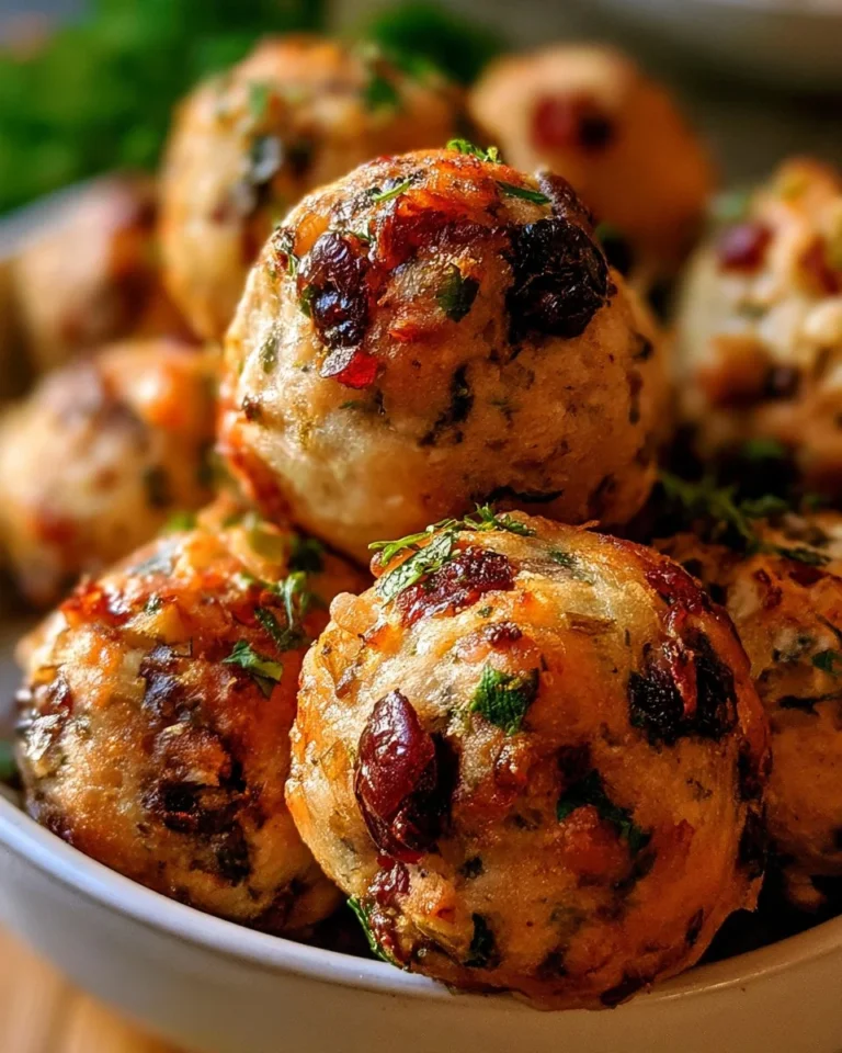Cranberry Turkey Stuffing Balls served on a festive plate