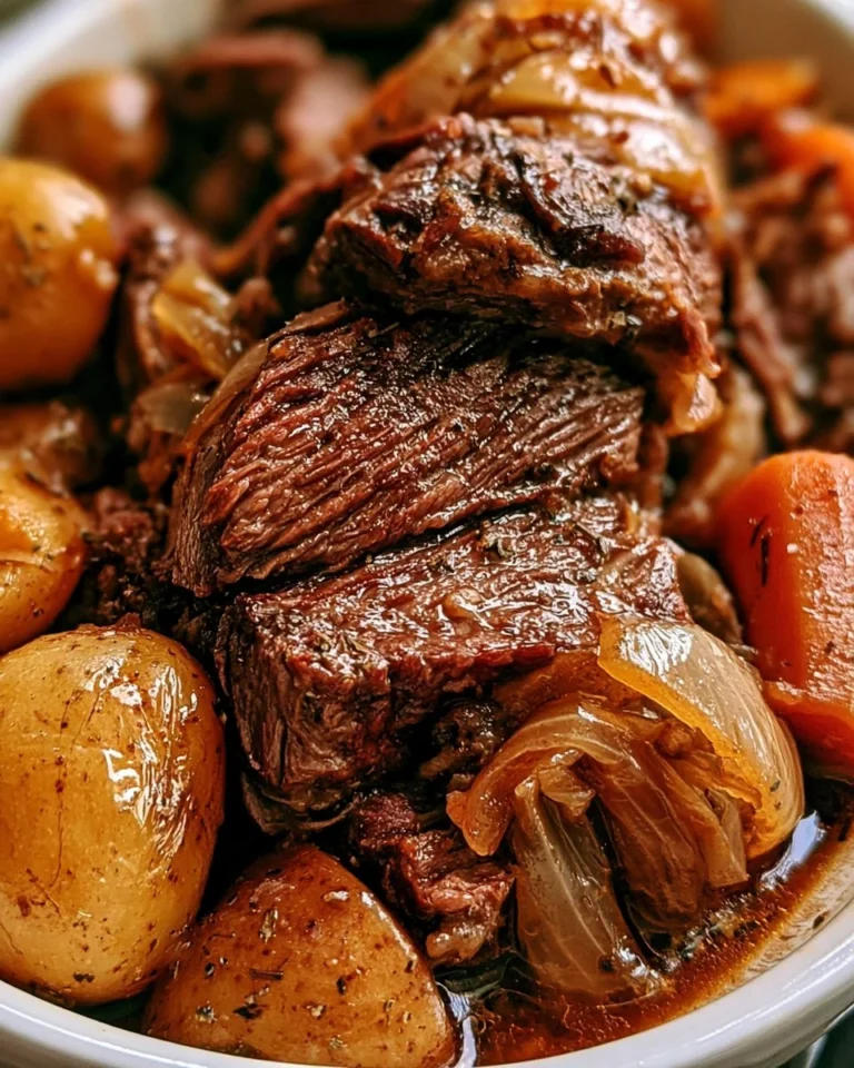 Crockpot pot roast with vegetables ready to serve