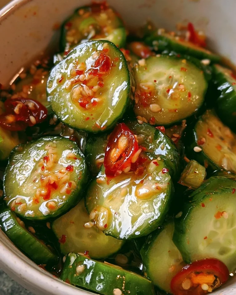 Cucumber salad featuring Asian flavors, fresh ingredients, and vibrant colors