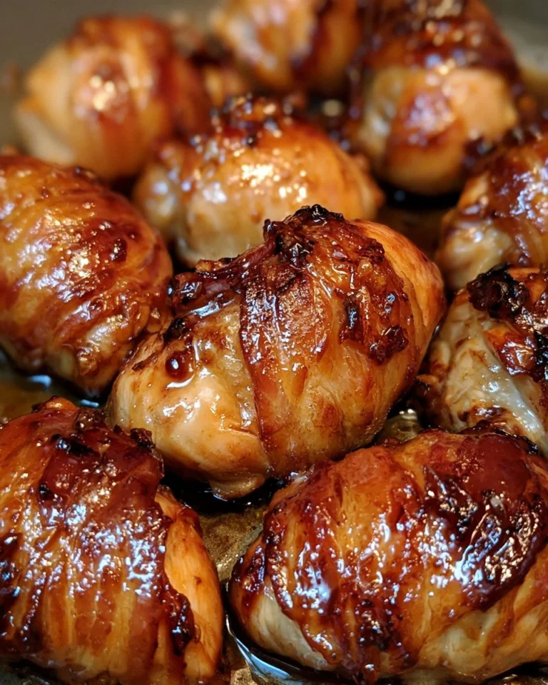 Delicious maple-glazed garlic bacon chicken served on a plate