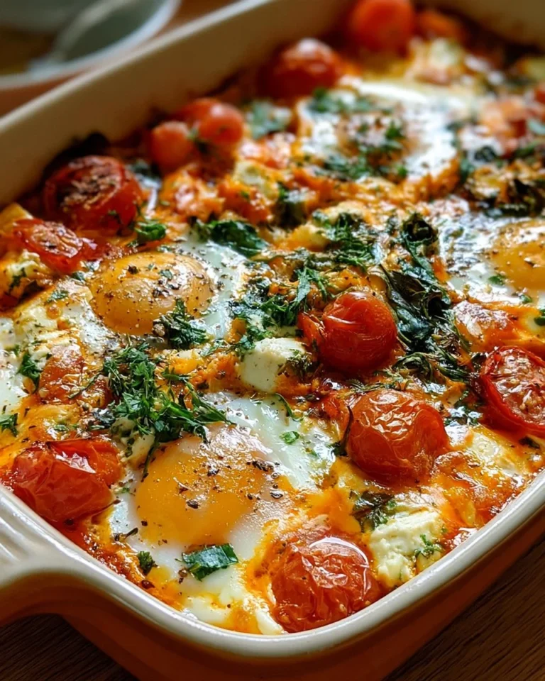 Mediterranean Feta Egg Bake with fresh herbs and vegetables