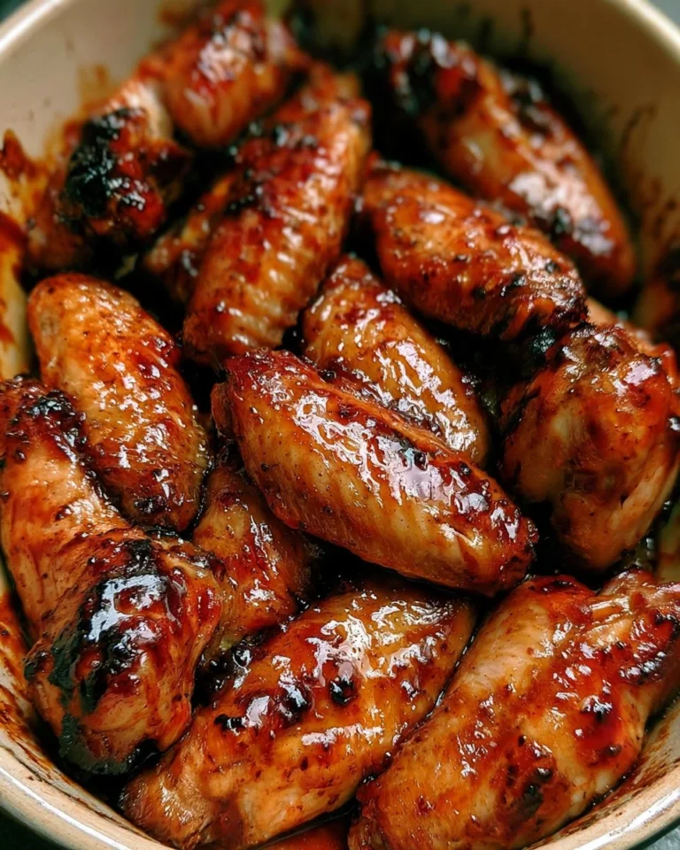 Crispy oven-baked BBQ chicken wings garnished with fresh herbs