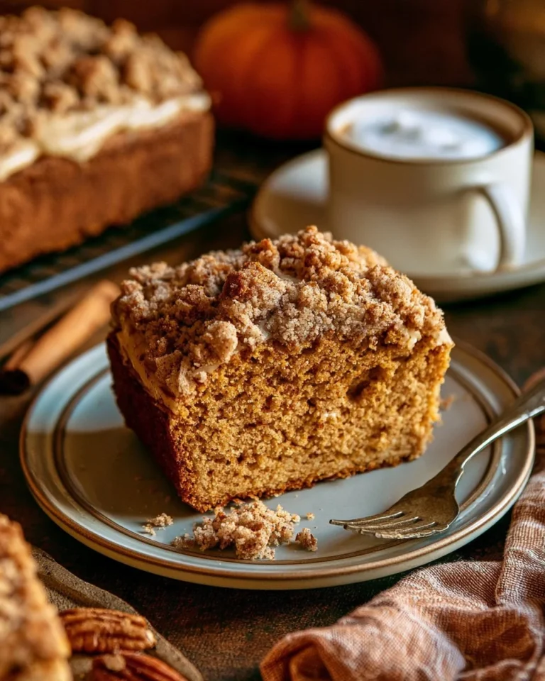 Delicious Pumpkin Coffee Cake topped with Cinnamon Streusel