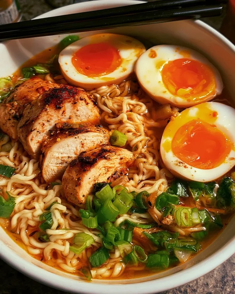 Bowl of simple chicken ramen with broth, noodles, and garnishes