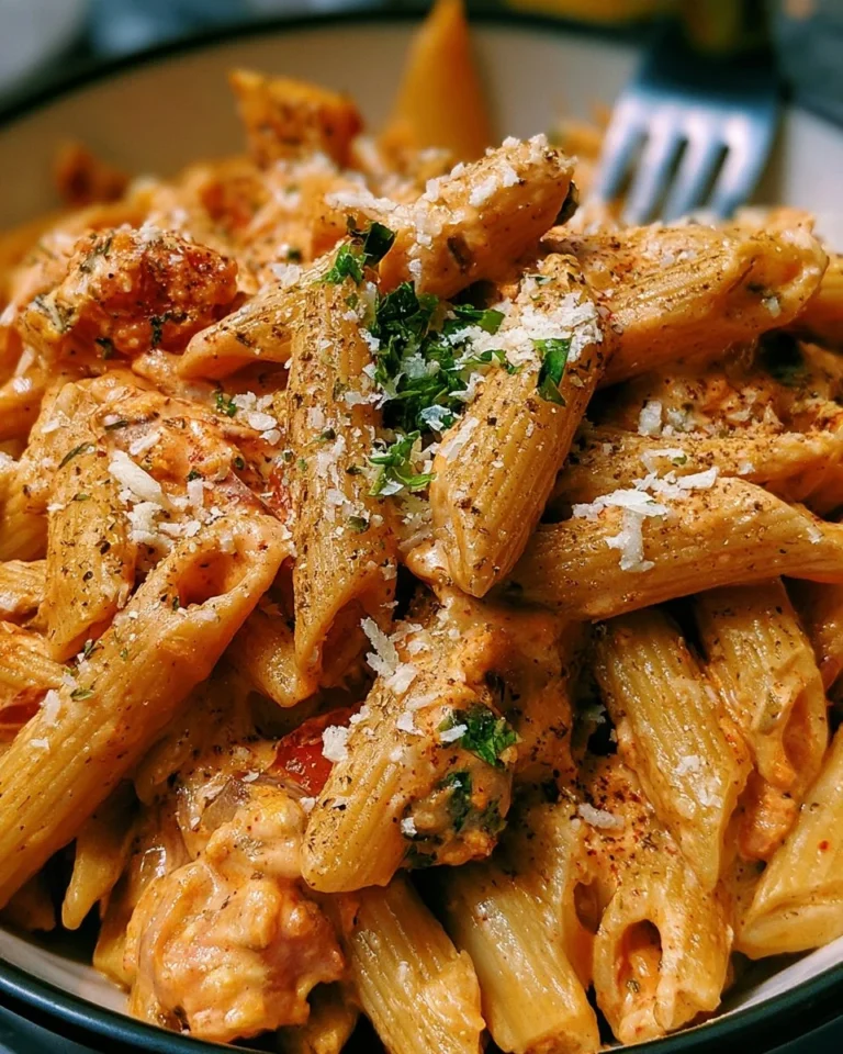 Bowl of Southwest Alfredo Penne Pasta with creamy sauce and colorful toppings