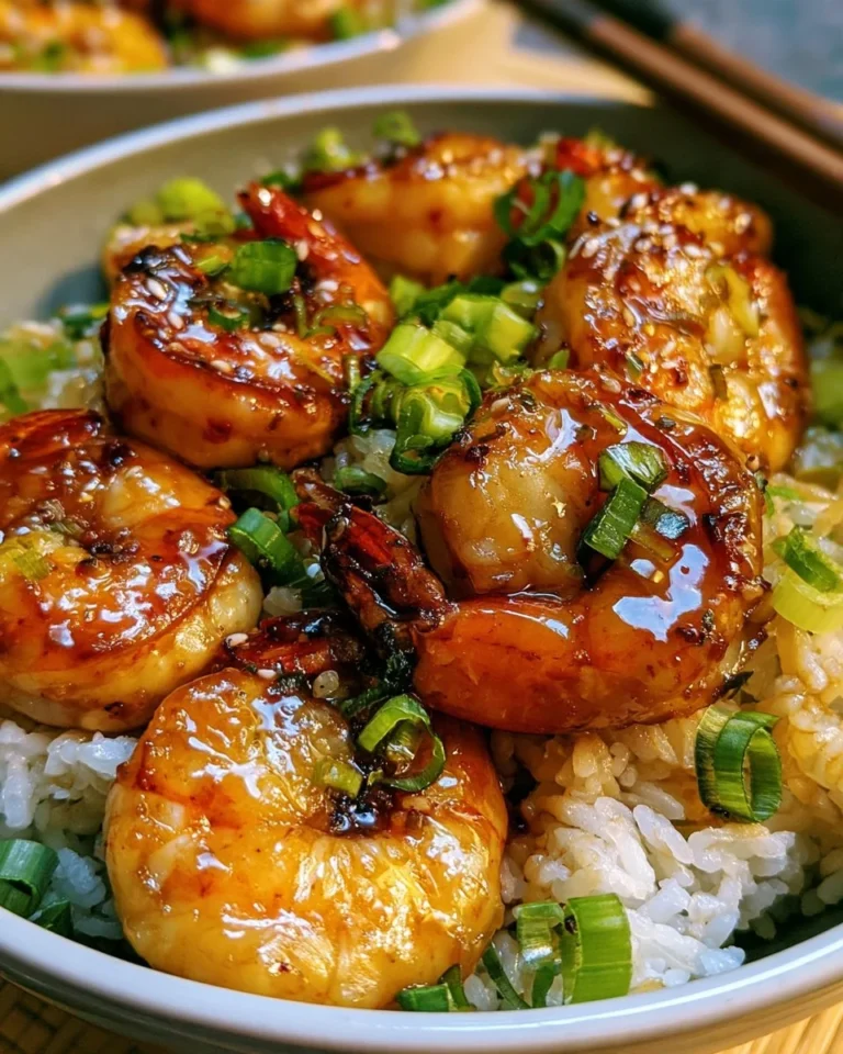 Teriyaki Shrimp rice bowl with vegetables and sauce
